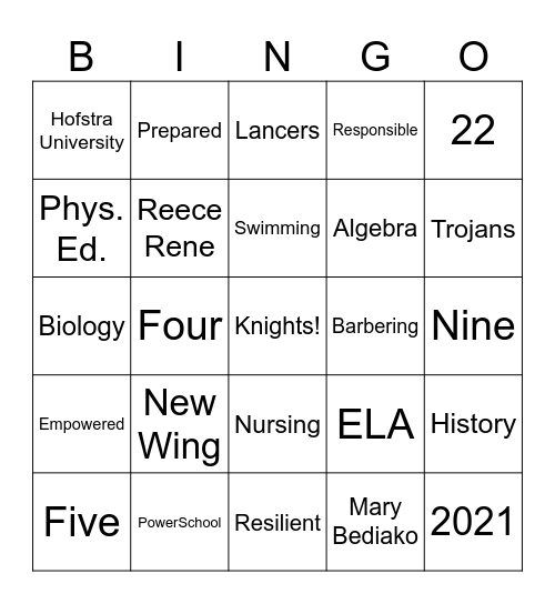 Uniondale Bingo Card