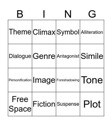 Literary Terms Bingo Card