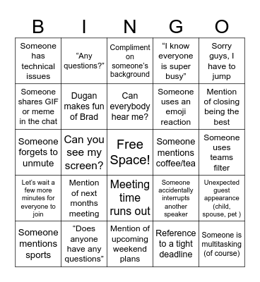 Closing Team Bingo Card