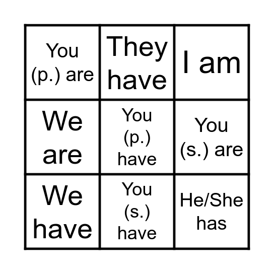 Etre et Avoir Bingo Card