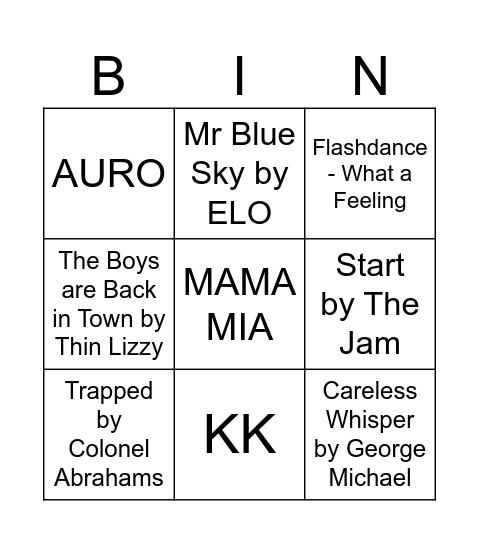 MUSICAL Bingo Card