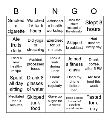 Our habits! Bingo Card
