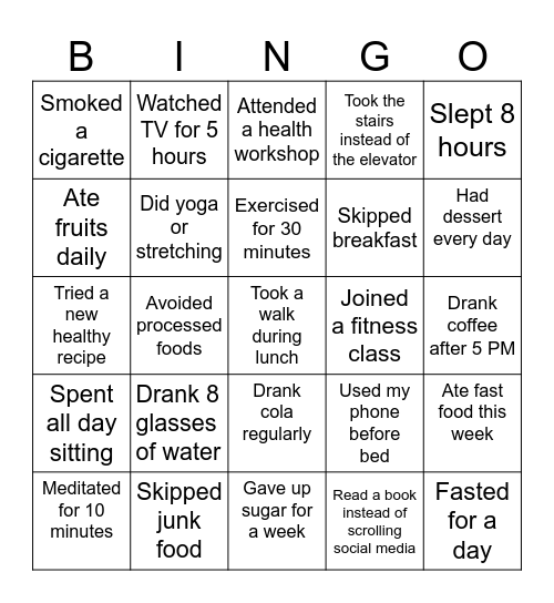 Our habits! Bingo Card