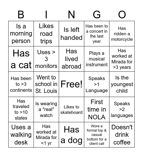 Find Someone Who..... Bingo Card