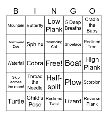 Yoga Bingo Card