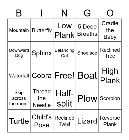 Yoga Bingo Card
