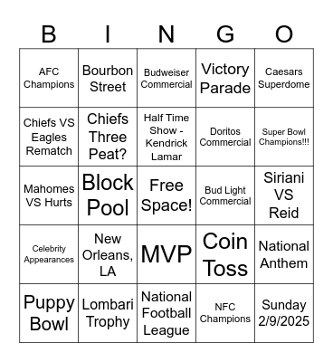 SUPER BOWL LIX BINGO Card