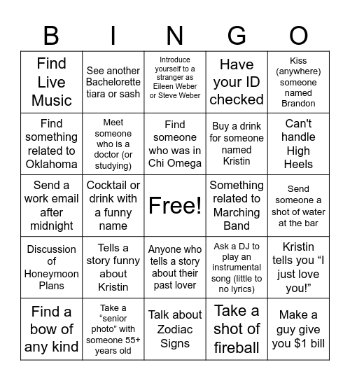 Kristin’s Bach BINGO Card