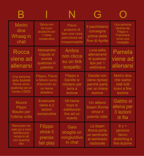 Bingo Saam Roma 2025 Bingo Card
