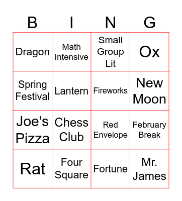 MS 442/ Lunar New Year Bingo Card