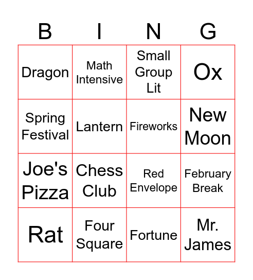 MS 442/ Lunar New Year Bingo Card