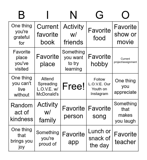 Capturing the Moment with L.O.V.E. Bingo Card