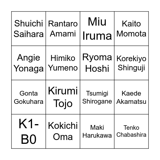V3: Killing Harmony Bingo Card