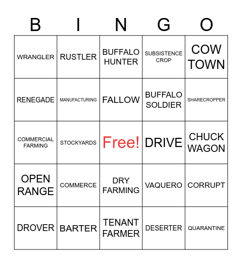 VOCABULARY BINGO Card