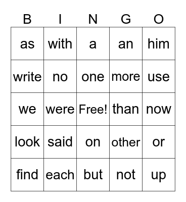 Sight Words 100 Bingo Card