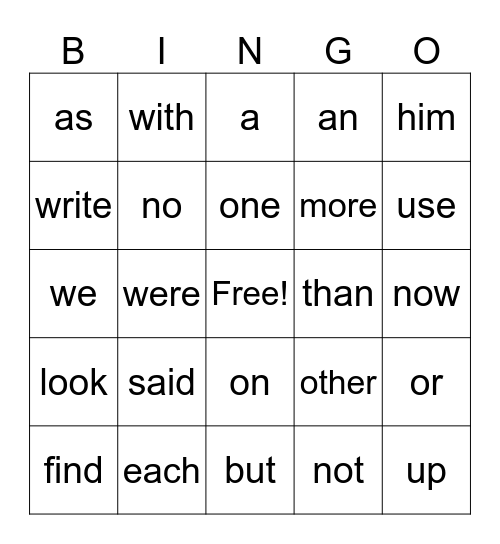 Sight Words 100 Bingo Card