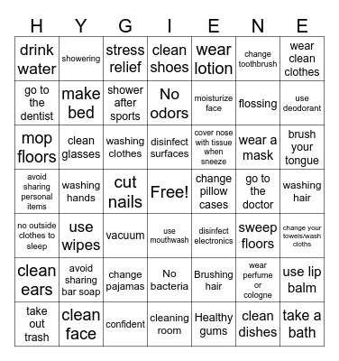 Keep Up The Hygiene Bingo Card