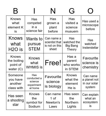 Grade 9 Science BINGO Card