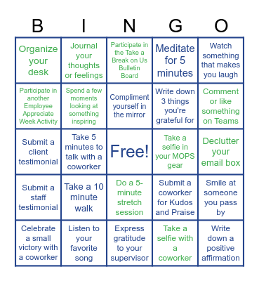 Employee Appreciate Week Bingo Card
