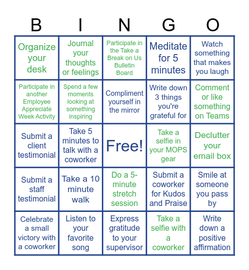 Employee Appreciate Week Bingo Card