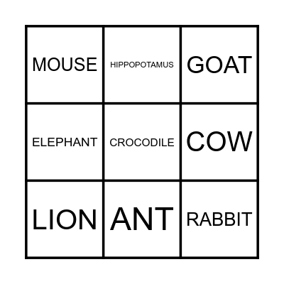 ANIMALS BINGO Card