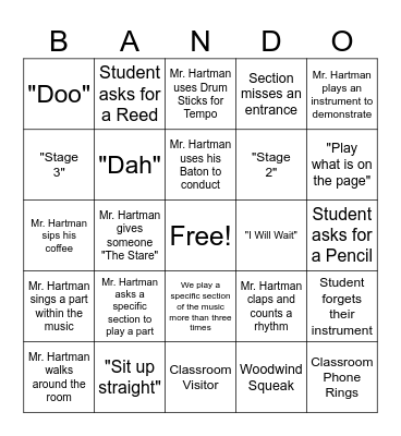Band Bingo Card