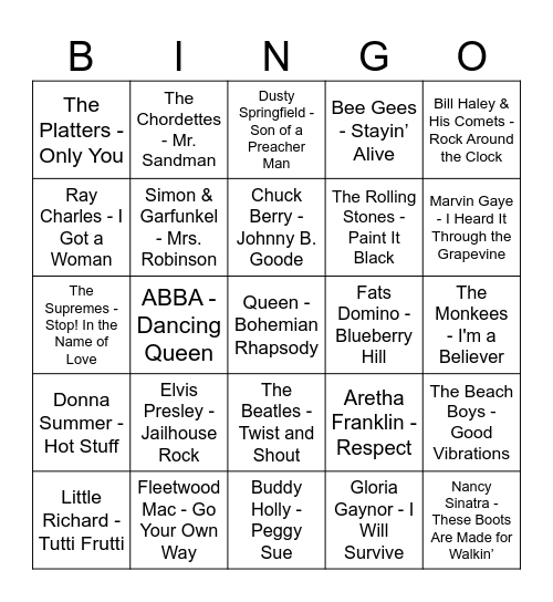Retromuziek Bingo Card