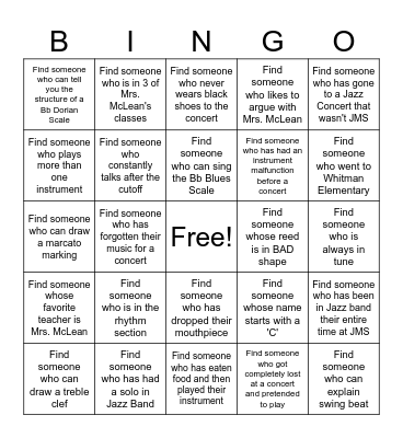 Jazz Band Bingo Card