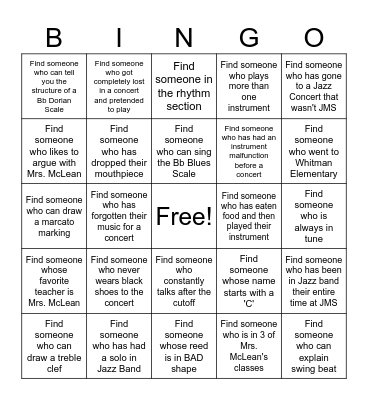 Jazz Band Bingo Card