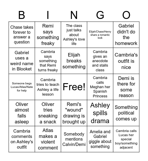 Latin Class Bingo Card