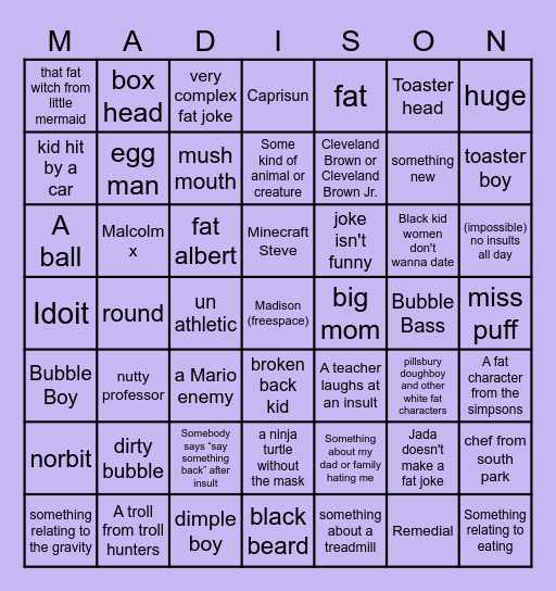 Madison Get's called.... Bingo deluxe Bingo Card