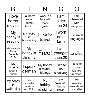 Find the person! Bingo Card