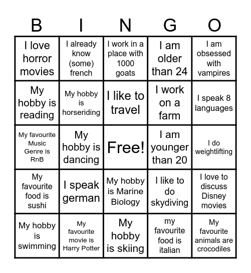Find the person! Bingo Card