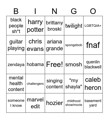 Shayla FYP Bingo Card