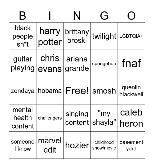 Shayla FYP Bingo Card