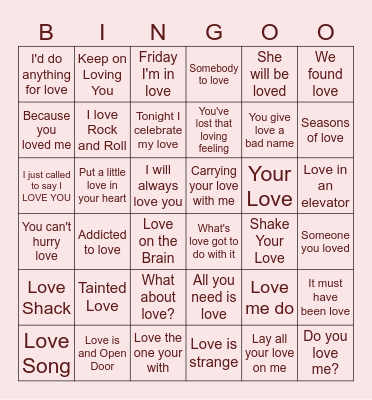 Valentine's Day Music Bingo Card