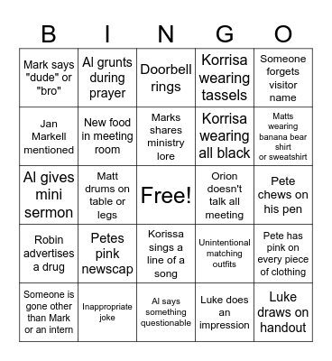 Revive Staff Meeting bingo Card