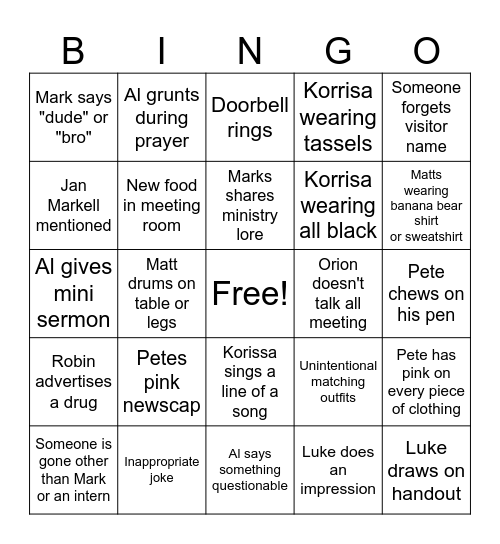 Revive Staff Meeting bingo Card