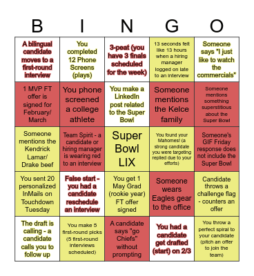 Super Bowl LIX - Recruiting Edition Bingo Card