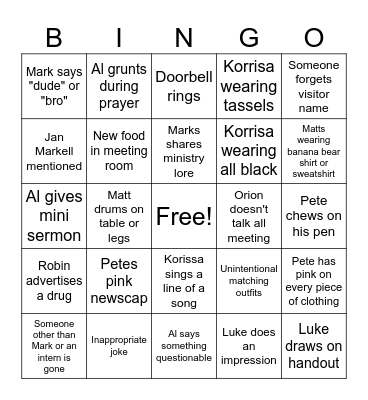 Revive Staff Meeting bingo Card