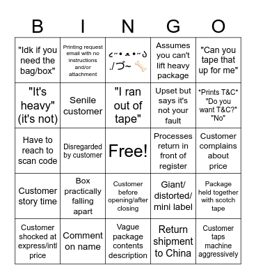 UPS Bingo Card