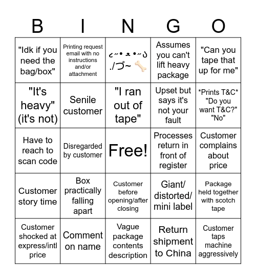 UPS Bingo Card