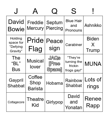 JAQs Bingo Night! Bingo Card