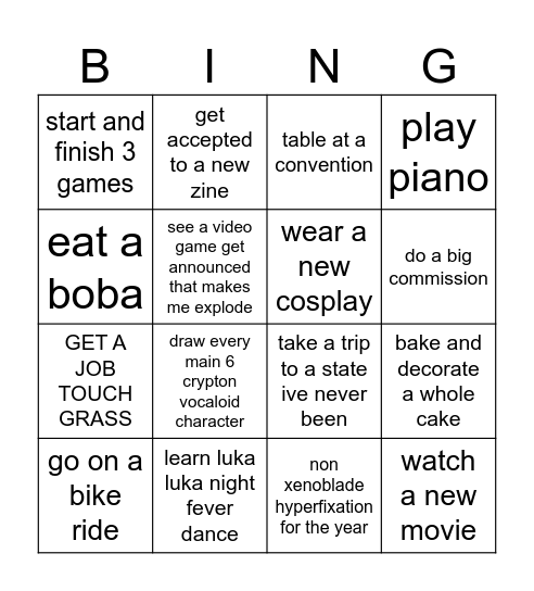 lilah’s 2025 bingo Card