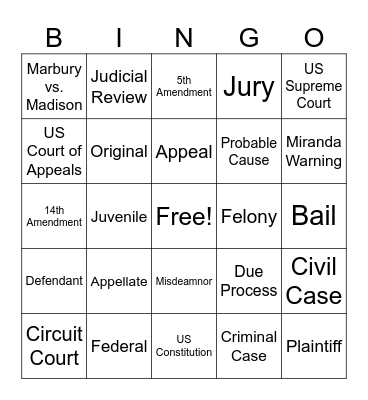 Judicial Branch Bingo Card