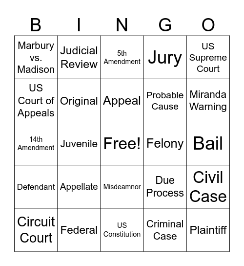 Judicial Branch Bingo Card