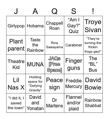 JAQs Bingo Night! Bingo Card