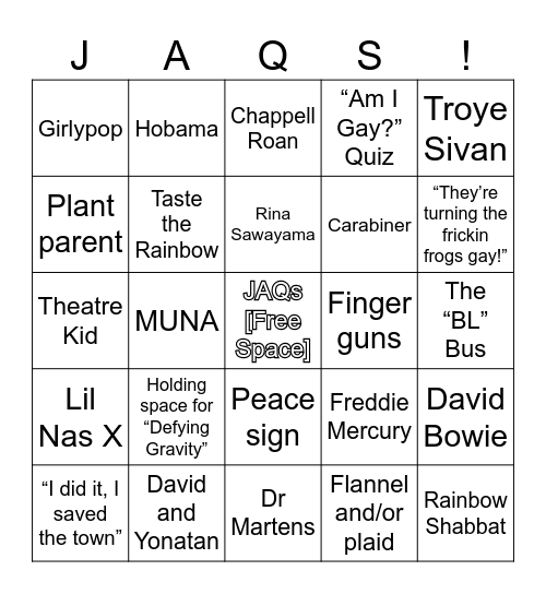 JAQs Bingo Night! Bingo Card