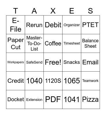 Tax Season Bingo Card