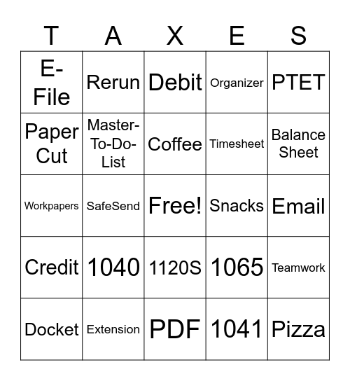 Tax Season Bingo Card